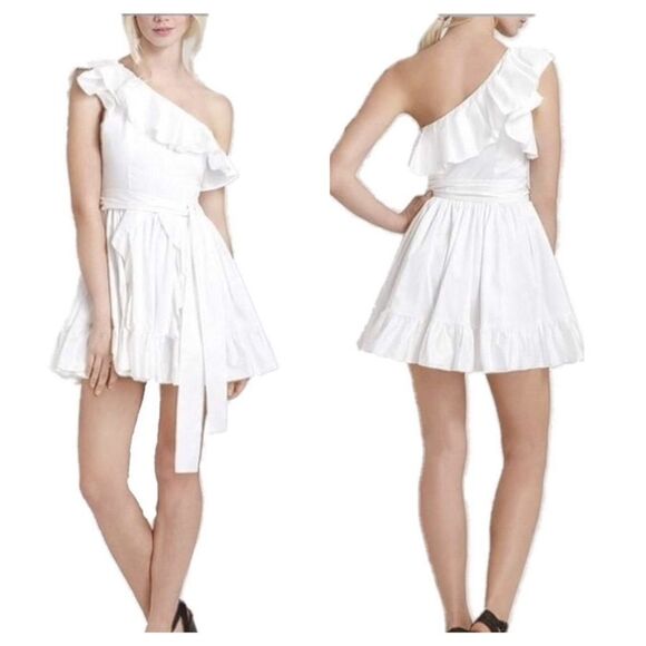 Rachel Zoe White One Shoulder Statement Ruffle Mini Dress Sz 2 Coquette - Picture 4 of 9